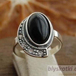 CUBA - srebrny pierścionek z onyksem i kryształami