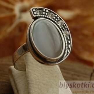 PONTI - srebrny pierścionek z kocim okiem i kryształami