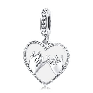 Podwójne serce złączone dłonie charms zawieszka srebro 925 beads