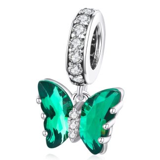 Mały kryształowy motylek w kolorze zielonym srebrny charms zawieszka beads srebro 925