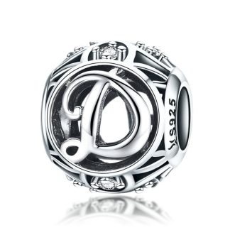 Literka D alfabet charms koralik srebro 925
