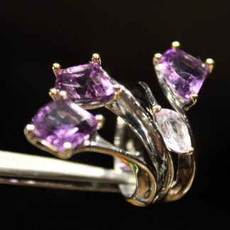 Artystyczny pierścionek srebrny naturalne ametysty spinel r 15