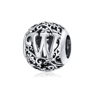 Litera W alfabet srebrny charms beads do bransoletki modułowej