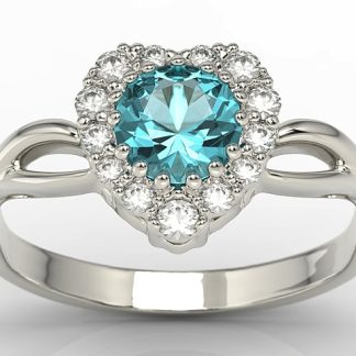 Pierścionek w kształcie serca z topazem Swarovski Blue i diamentami AP-77B