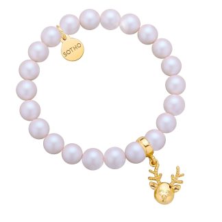 Perłowa bransoletka z opalizujących pereł SWAROVSKI® CRYSTAL ze złotym reniferkiem