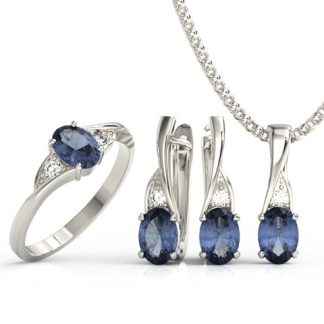 Zestaw pierścionek, kolczyki i wisiorek z białego złota z szafirami i diamentami AP-60B-ZEST