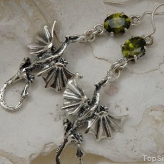 DRAGON - srebrne kolczyki smok z oliwinem