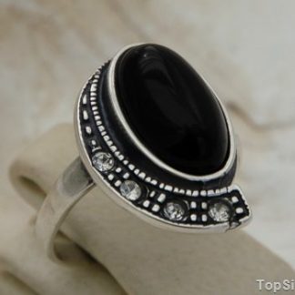 CUBA - srebrny pierścionek z onyksem i kryształami