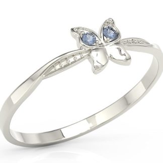 Pierścionek motylek z białego złota z niebieskimi cyrkoniami BP-88B-C