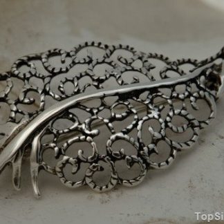 AŻUROWY LIŚĆ - piękna srebrna broszka