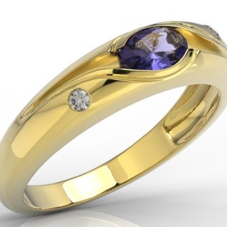 Pierścionek z żółtego złota z tanzanitem i diamentami model JP-57Z