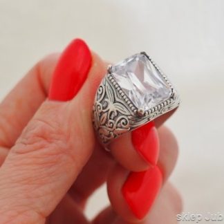 GENTLEMAN srebrny sygnet z cyrkonią duży kryształ