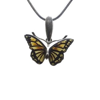 Zawieszka srebrna z bursztynem  - mały motylek