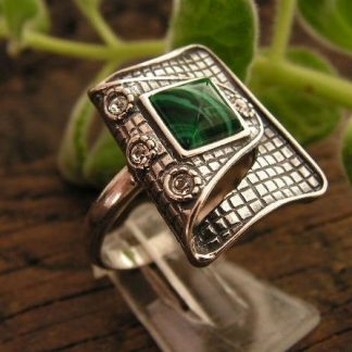 PAPPA - srebrny pierścionek malachit z kryształkami