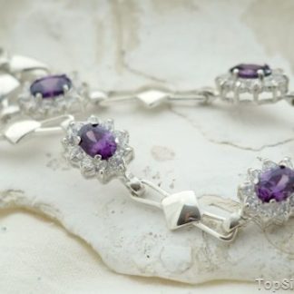 GRECO - srebrna bransoletka ametysty i cyrkonie