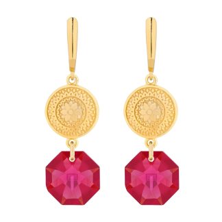 Złote długie kolczyki z medalionami i kryształami SWAROVSKI® CRYSTAL
