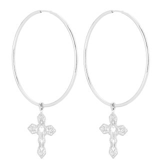 Srebrne kolczyki duże koła z krzyżami