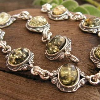 LUNGA - srebrna bransoletka z bursztynem