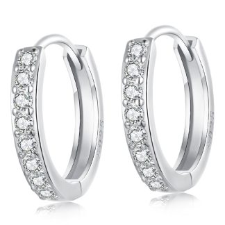 Srebrne kolczyki klasyczne koła w kryształy zatrzaski rozmiar M