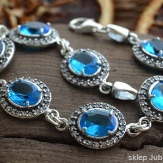 SINGAPUR - srebrna bransoleta akwamaryny i cyrkoni