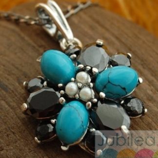 IRYDIUM - srebrny wisiorek perły, turkusy i onyksy