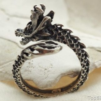 DRAGON - srebrny sygnet pierścień smoka
