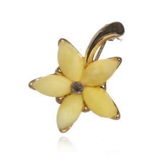 Broszka srebrna  pozłacana różowym złotem z żółtym  bursztynem