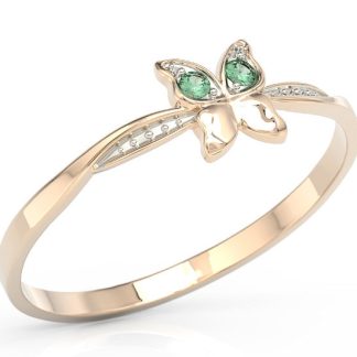 Pierścionek motylek z różowego złota z zielonymi cyrkoniami BP-88P-R-C