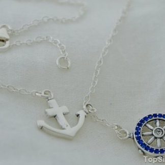 NAVY STER KOTWICA – srebrny naszyjnik z szafirami