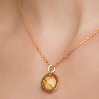 Naszyjnik srebrny pozłacany z żółtym bursztynem kopernicus