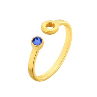 Złoty pierścionek z karmą i kryształkiem Capri Blue SWAROVSKI CRYSTAL