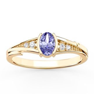 Pierścionek zaręczynowy z żółtego złota z tanzanitem i diamentami JP-2705Z-R