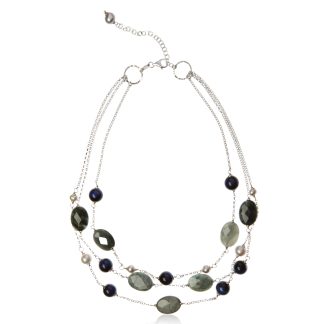 Piękne korale srebrne  z naturalnymi kamieniami: oczy tygrysa niebieskie, hawks eye , perły