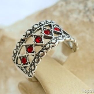 GATA - srebrny pierścionek obrączka z rubinami