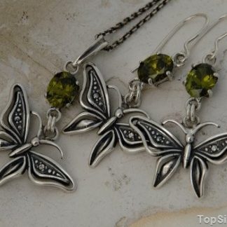 MOTYLE - srebrny komplet z oliwinami