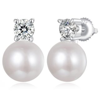 Srebrne kolczyki perły sztyfty Moissanity 5x5mm 0,5ct srebro 925 rozmiar L