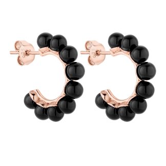 Kolczyki półkola z perłami Preciosa w kolorze Magic Black z różowego złota