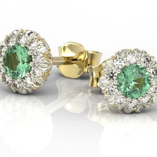 Kolczyki z żółtego i białego złota APK-42B ze szmaragdem i diamentami.