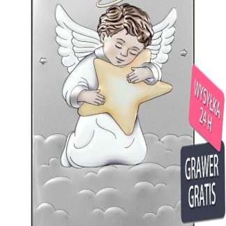 Obrazek srebrny aniołek z gwiazdką  10*20 cm
