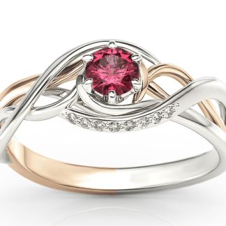 Pierścionek z białego i różowego złota z rubinem i brylantami BP-7130BP
