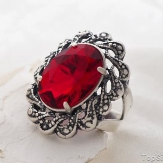 CASTELLON - srebrny pierścień z rubinem