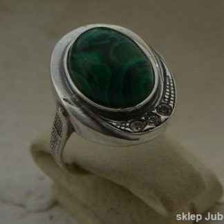 DUOMO - srebrny pierścionek malachit z kryształami