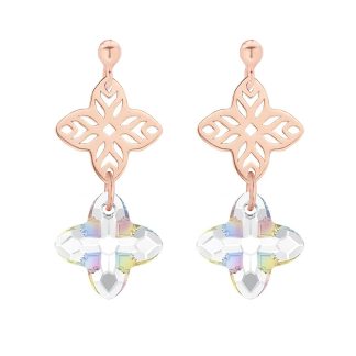 Kolczyki z różowego złota z rozetką i kryształem SWAROVSKI® CRYSTAL w kolorze opalizującym
