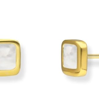 Kolczyki srebrne pozłacane z białą masą perłową kwadraty