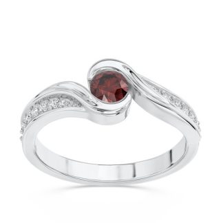 Pierścionek z białego złota granatem i brylantami 0,14 ct wzór BP-2839B