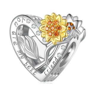 Serce z grawerem i słonecznikiem srebrny charms beads srebro 925