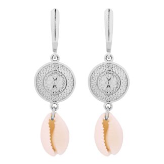 Srebrne długie kolczyki z rozetami i muszelkami