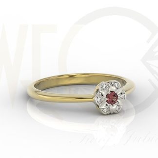 Komplet: pierścionek, kolczyki i wisiorek z żółtego i białego złota z granatem i diamentami JP-87ZB-ZEST