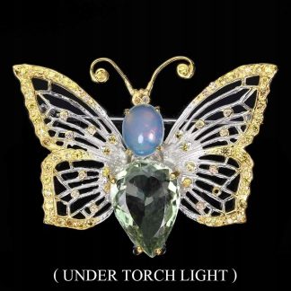 Broszka srebrna motyl naturalny ametyst 9.56ct opal szafiry
