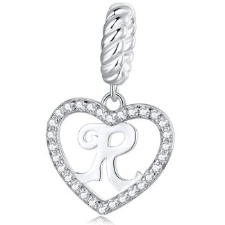 Literka R w serduszku alfabet srebrny charms zawieszka do bransoletki modułowej